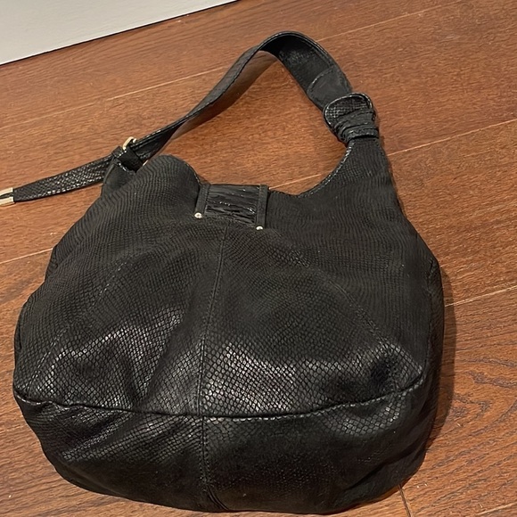 Jimmy Choo Snakeskin Embossed Calfskin Rahmyn Black Shoulder Bag - Picture 5 of 8